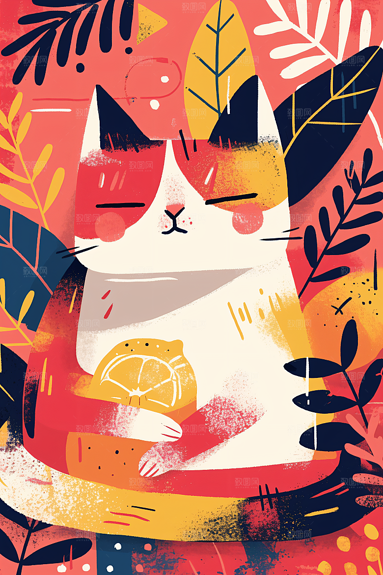 简约宠物猫咪狗狗艺术感插画