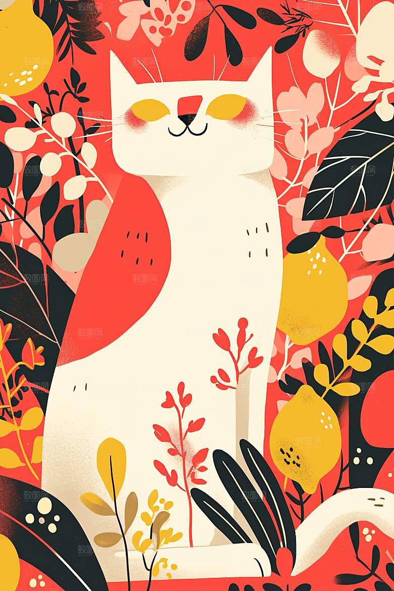 简约宠物卡通猫咪狗狗插画
