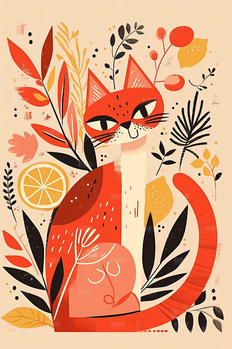 简约宠物可爱猫咪狗狗插画