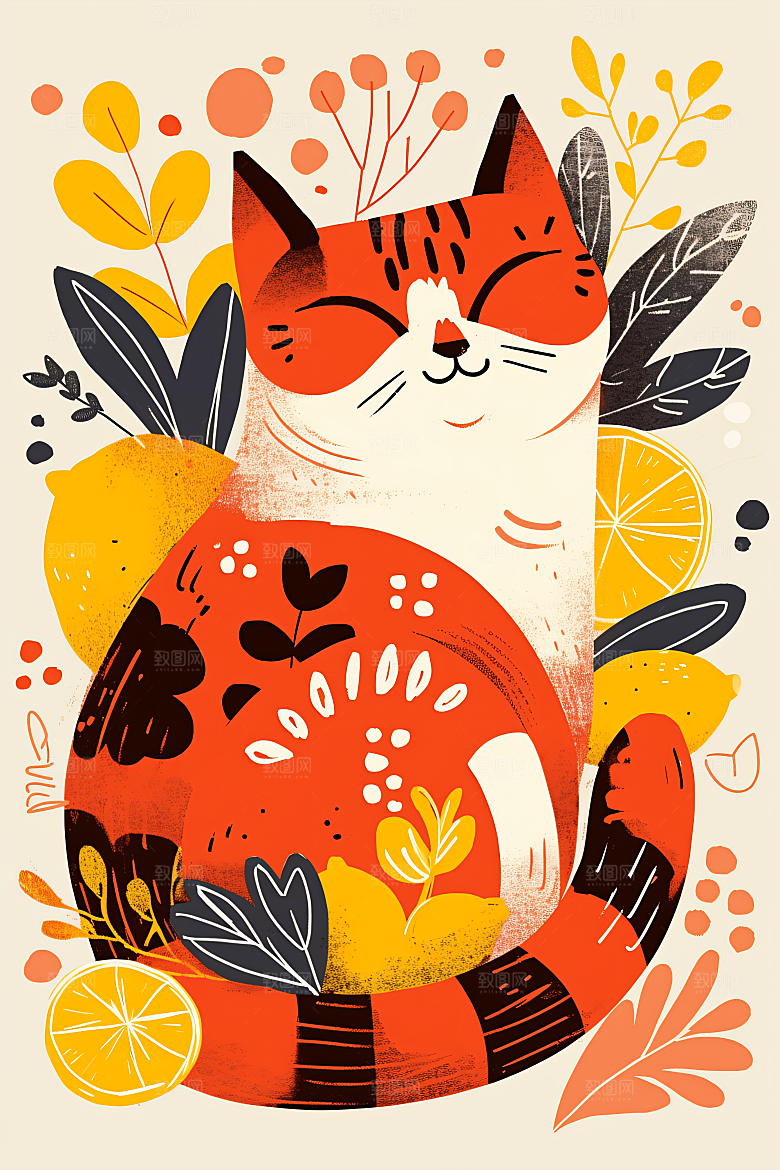 简约宠物卡通猫咪狗狗插画