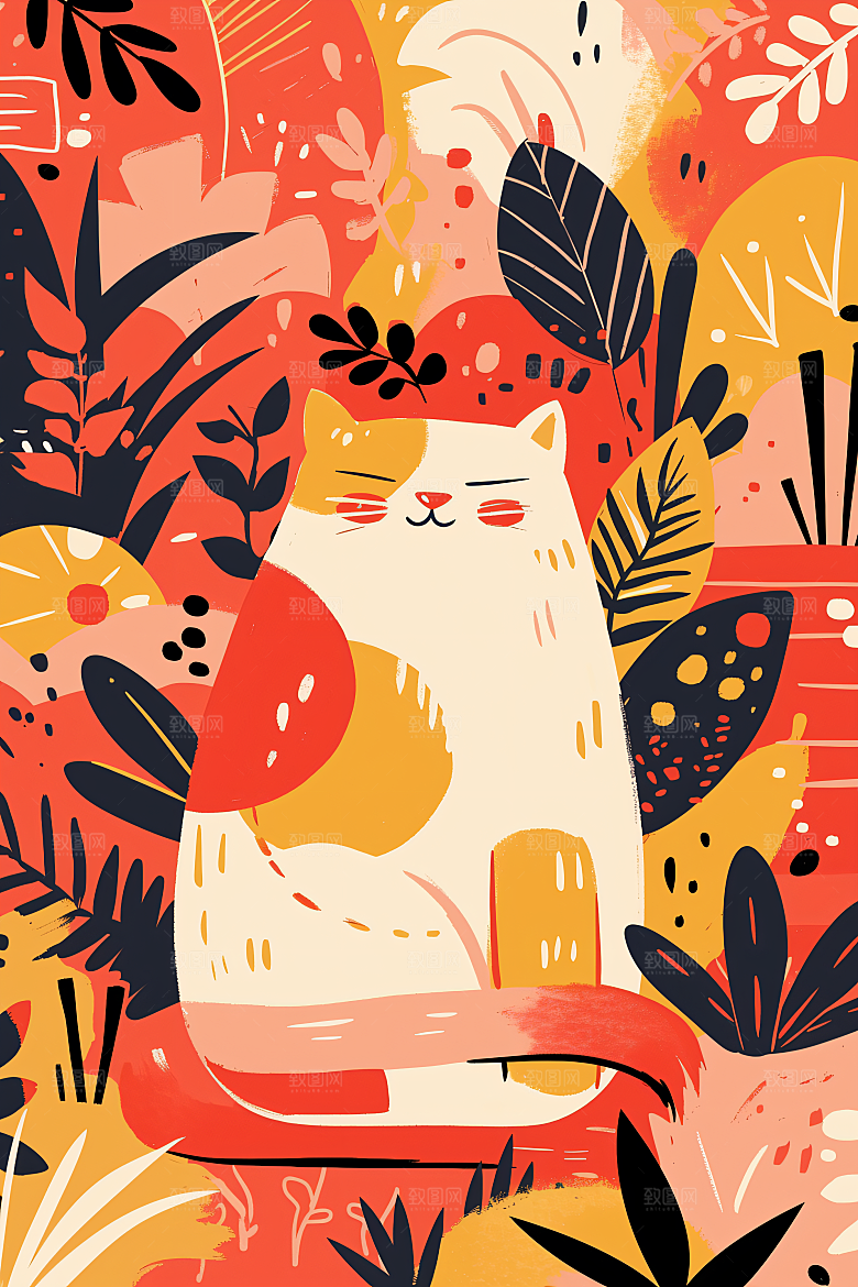简约宠物猫咪狗狗绘本风插画