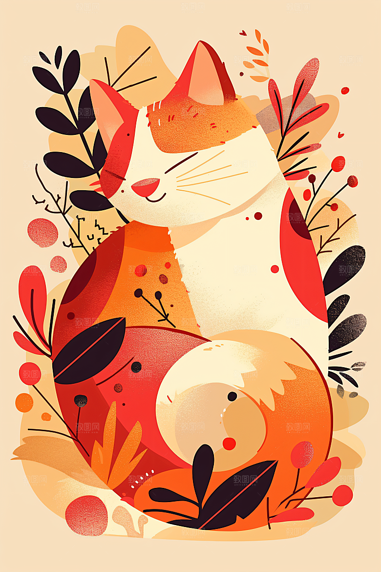 简约宠物猫咪狗狗唯美插画