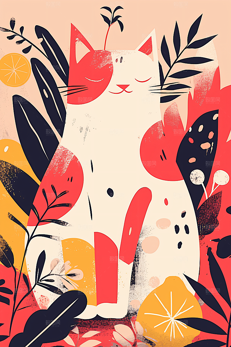 简约宠物猫咪狗狗可爱插画