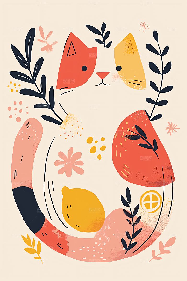 简约宠物萌宠猫咪狗狗插画