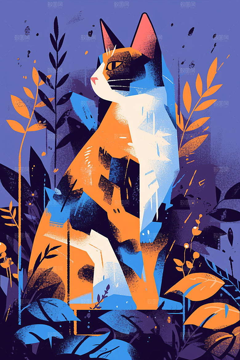 简约宠物猫咪狗狗唯美插画