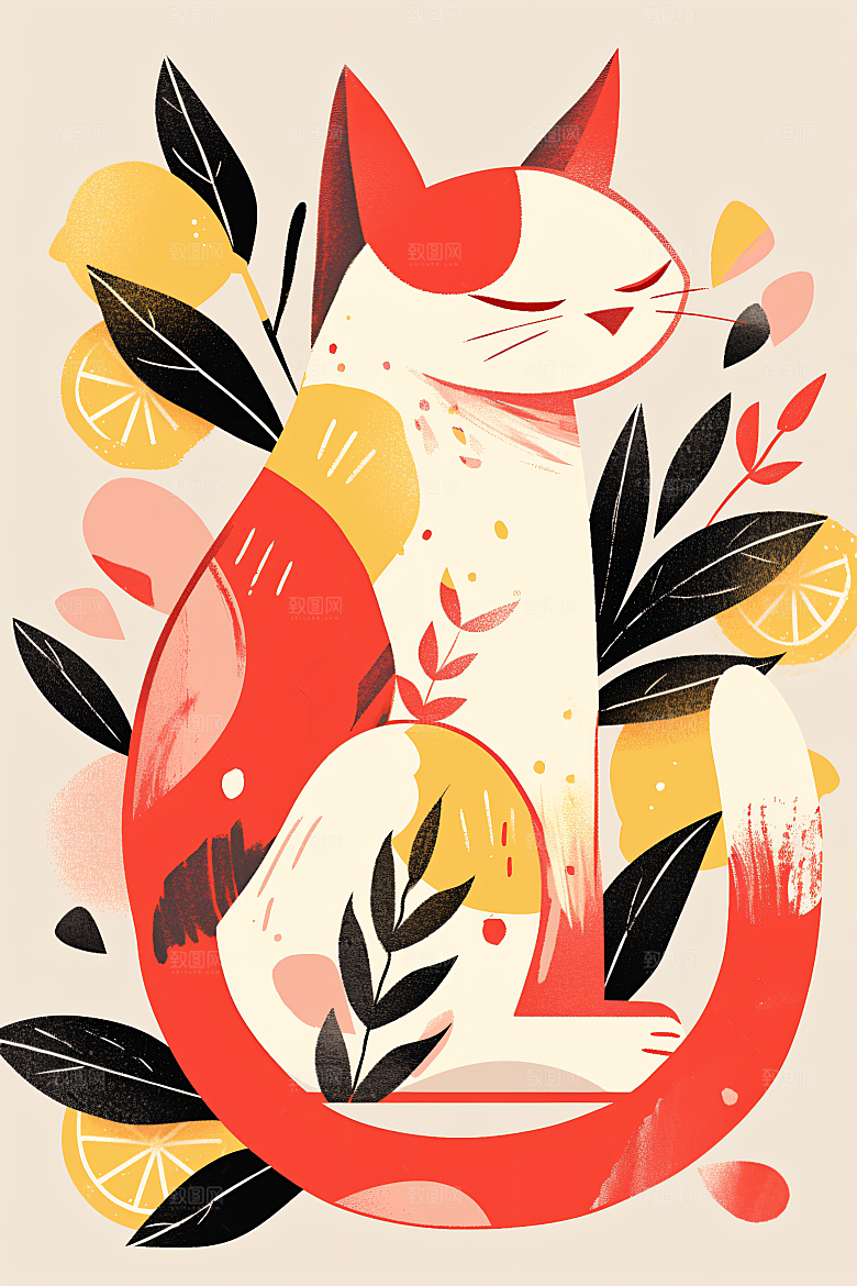 简约宠物自然猫咪狗狗插画