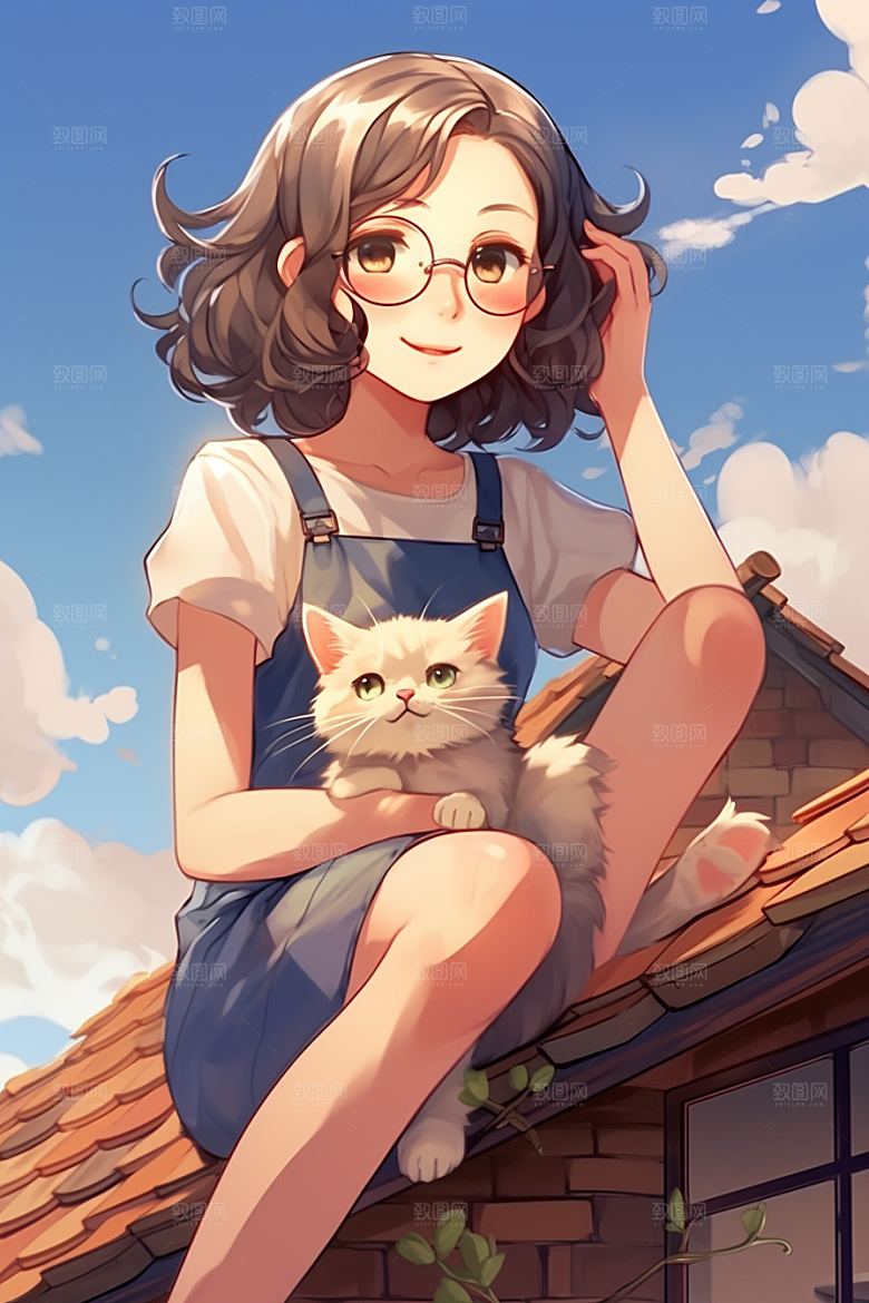 猫咪和少女生活自然素材