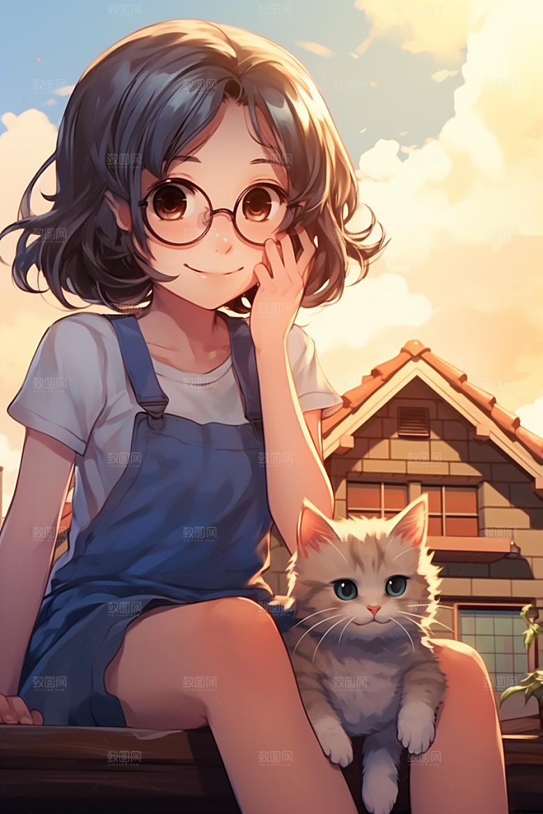 猫咪和少女漫画风家居素材