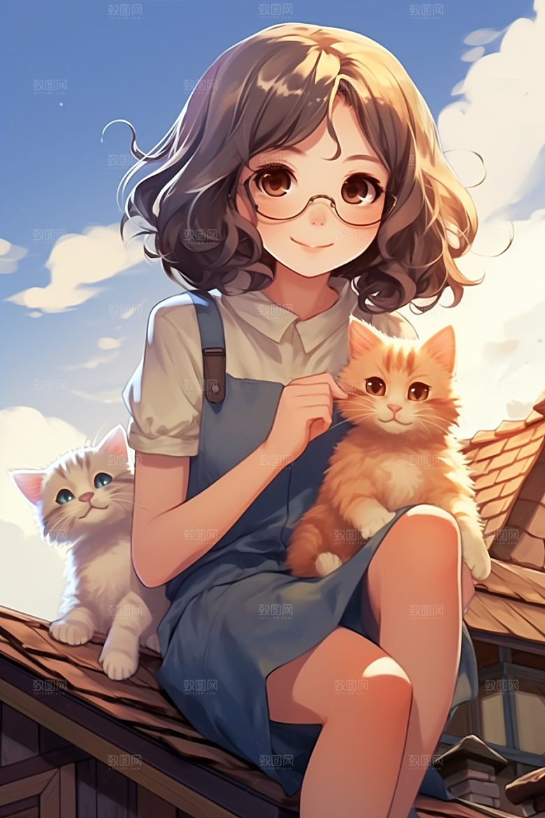 猫咪和少女家居小猫素材