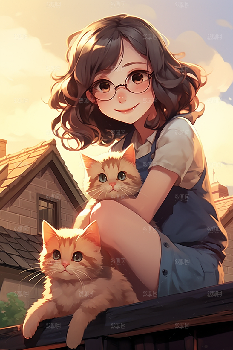 猫咪和少女家居小猫素材