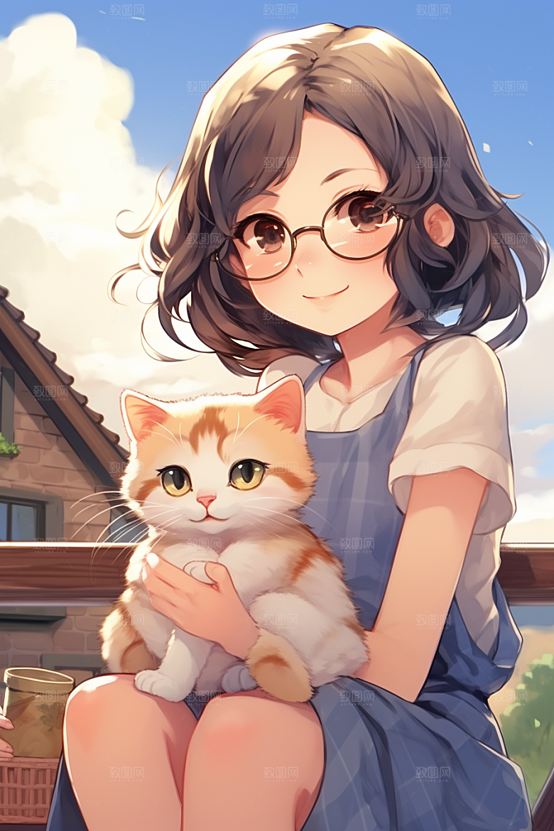 猫咪和少女清新小猫素材