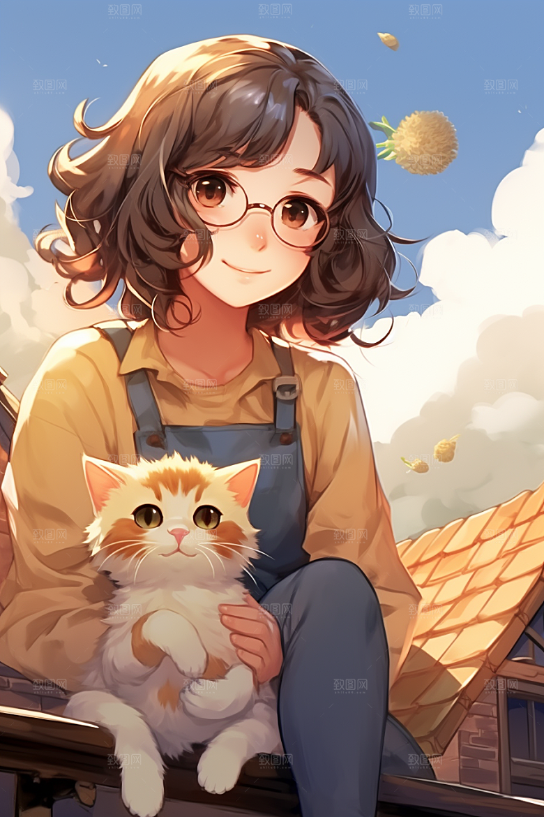 猫咪和少女自然家居素材