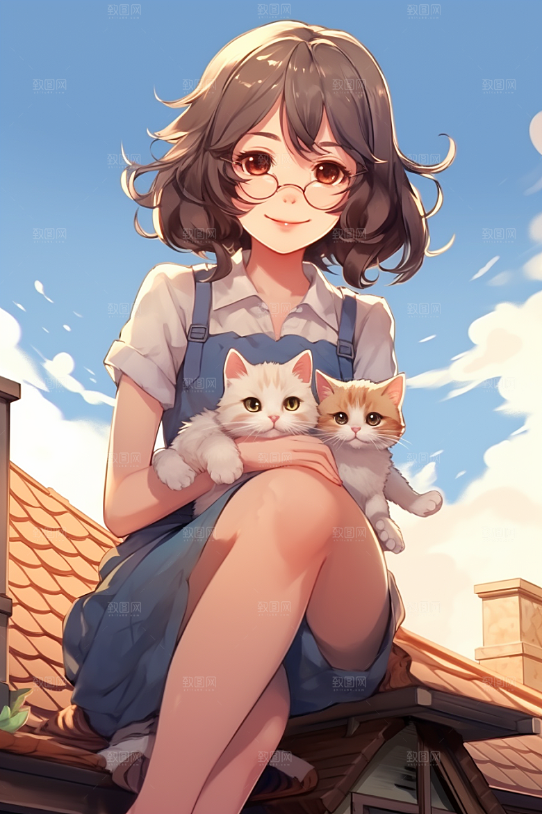 猫咪和少女宠物生活素材