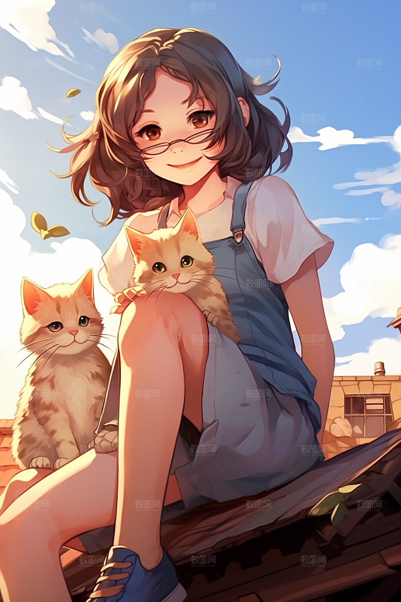 猫咪和少女宠物小猫素材