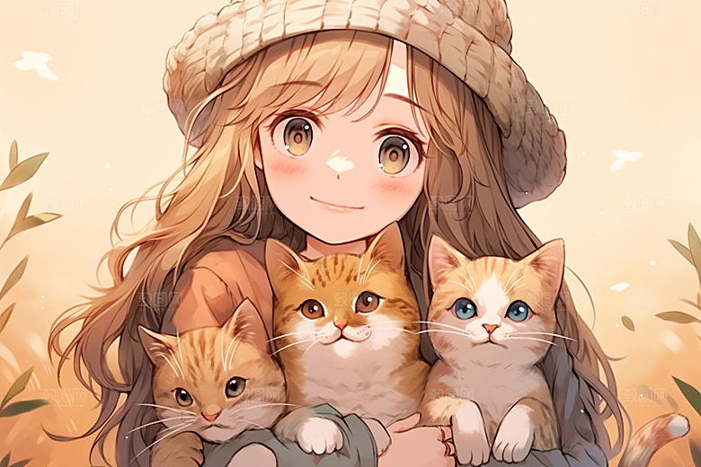 猫咪和少女漫画风可爱素材