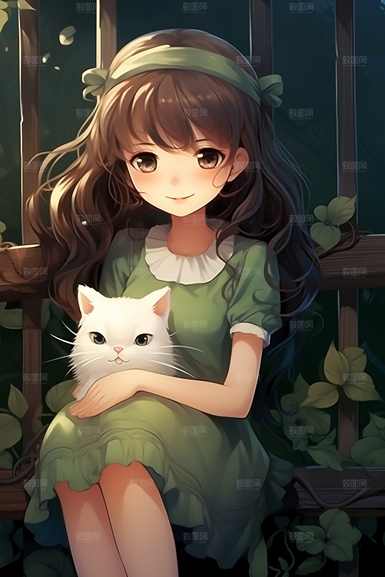 猫咪和少女小猫卡通素材