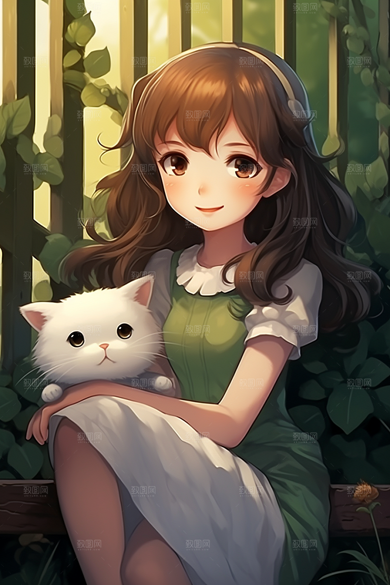 猫咪和少女漫画风小猫素材