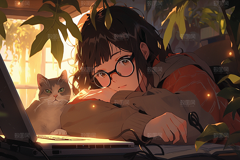 猫咪和少女漫画风可爱素材