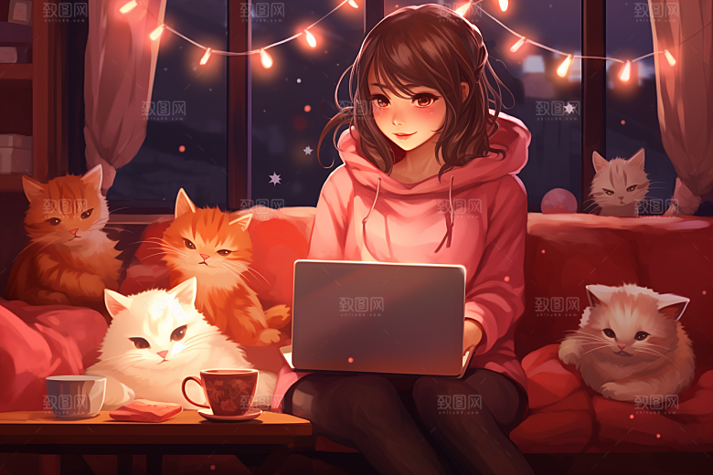 猫咪和少女小猫萌宠素材