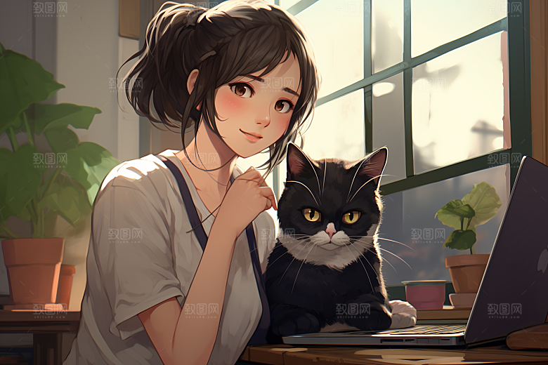 猫咪和少女小猫萌宠素材