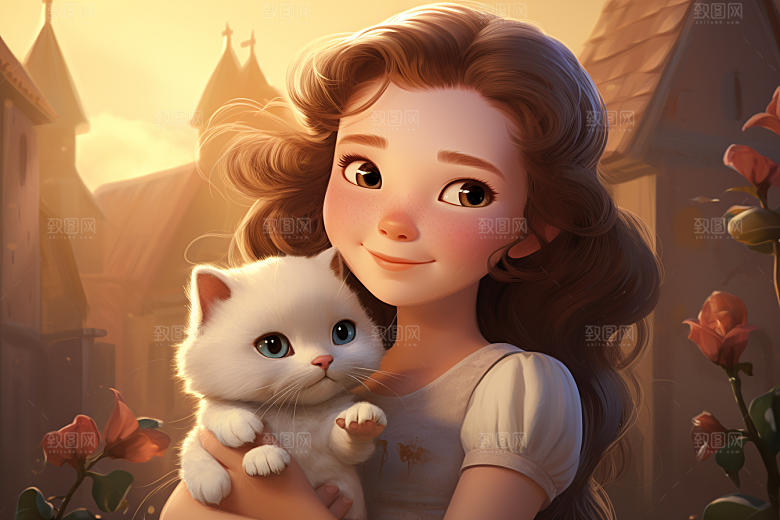 猫咪和少女可爱小猫素材