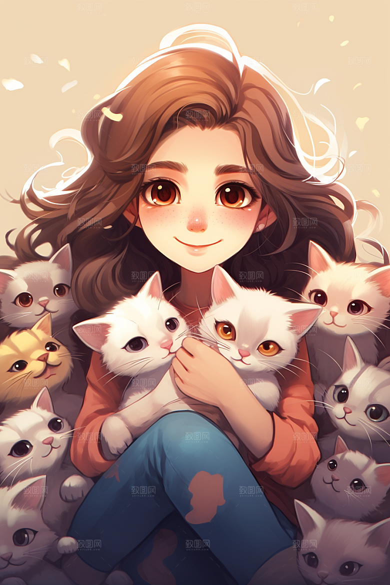 猫咪和少女自然家居素材