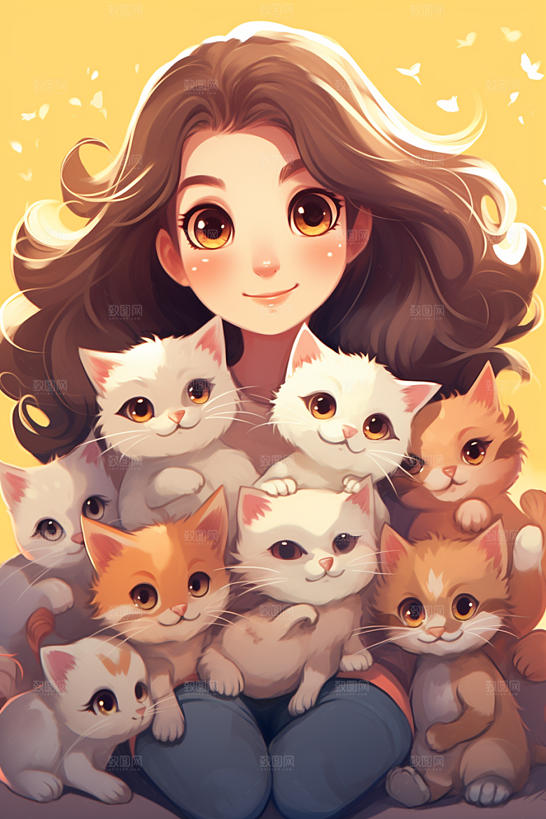 猫咪和少女小猫可爱素材