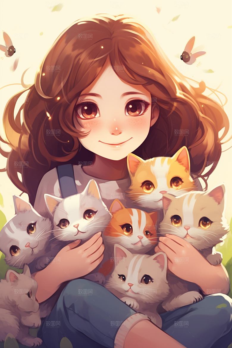 猫咪和少女宠物自然素材