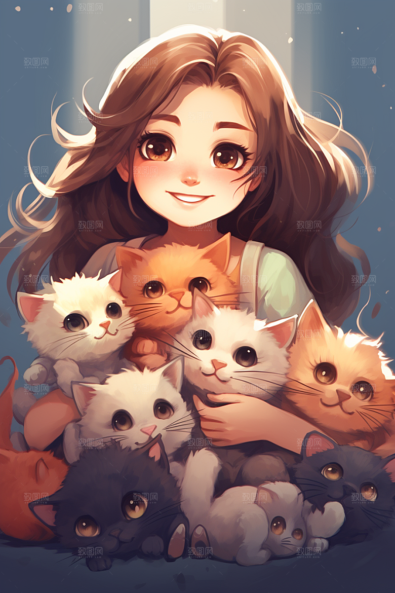 猫咪和少女小猫自然素材
