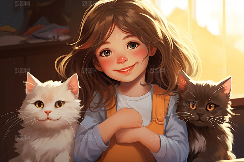 猫咪和少女小猫萌宠素材