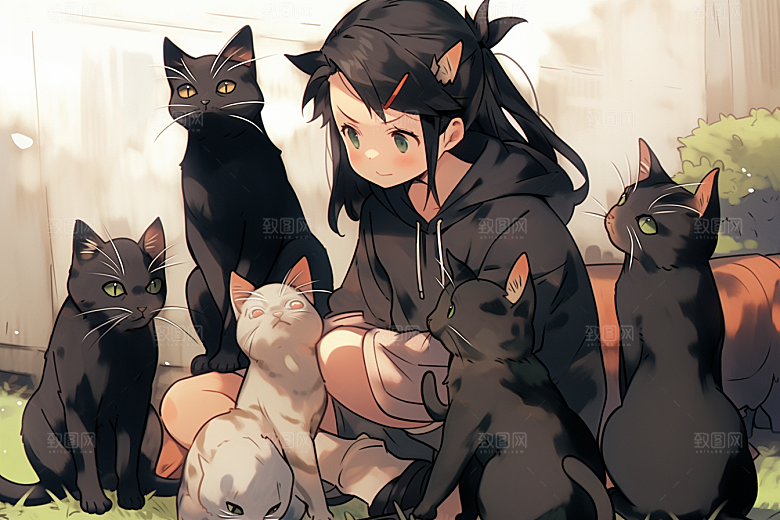 猫咪和少女生活可爱素材