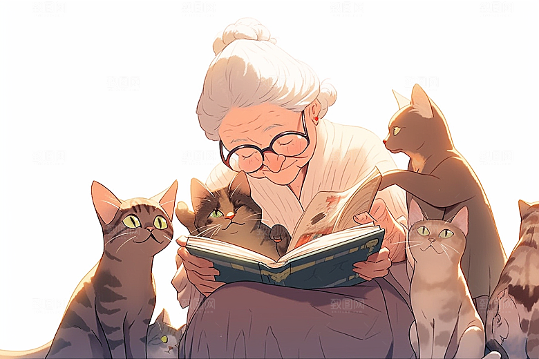猫咪和少女宠物萌宠素材