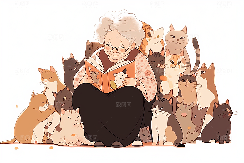 猫咪和少女自然清新素材