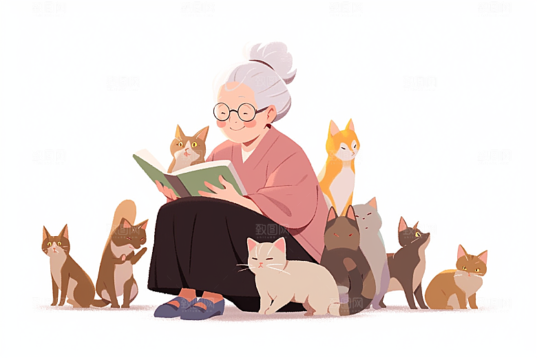 猫咪和少女自然家居素材