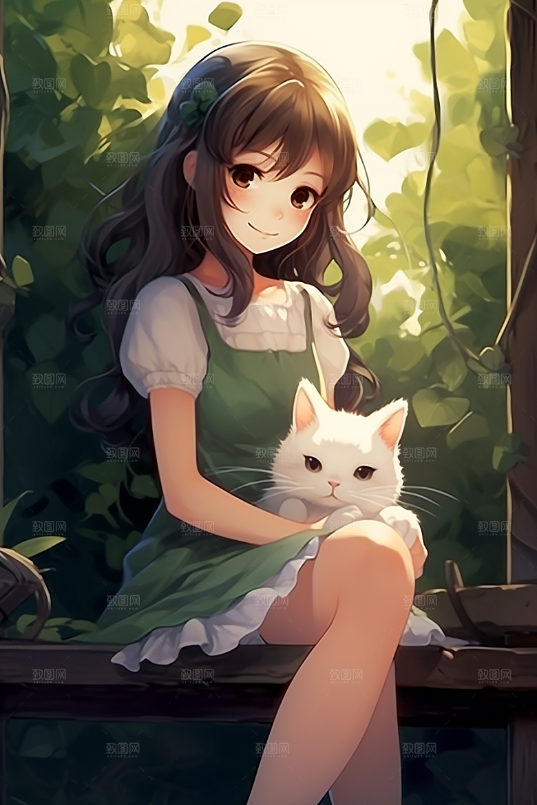 猫咪和少女家居宠物素材