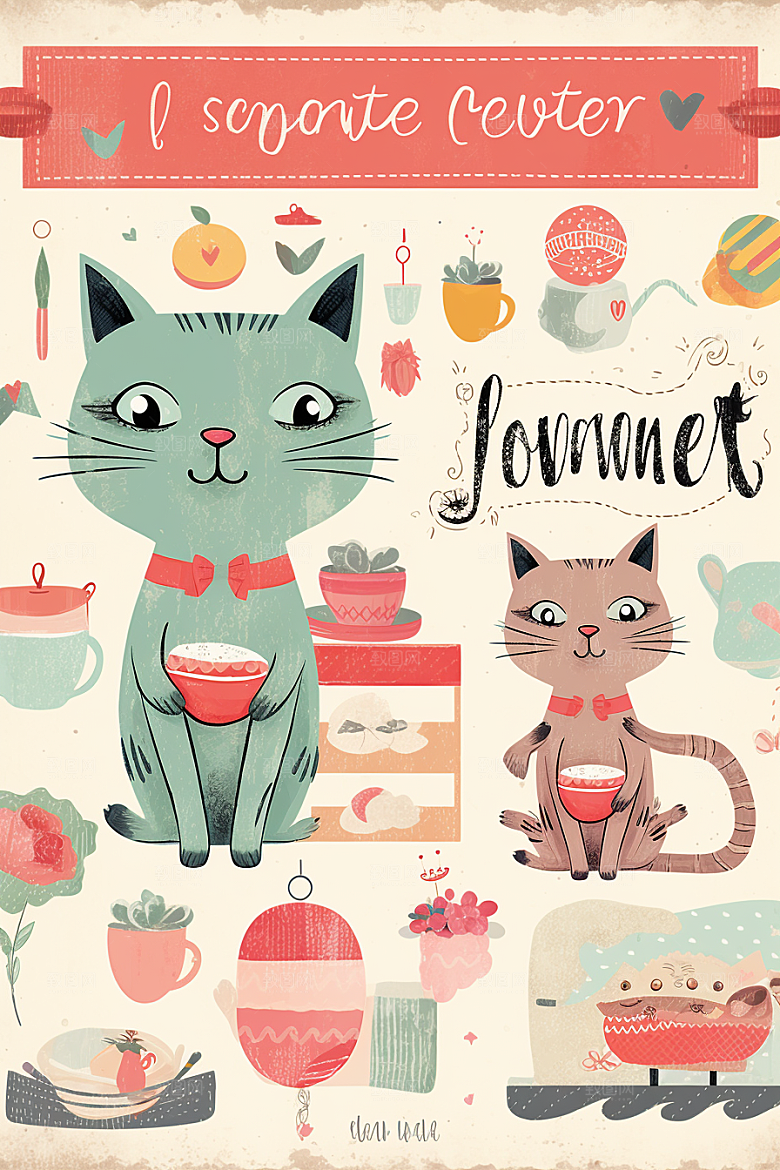 卡通猫咪可爱插画贴纸