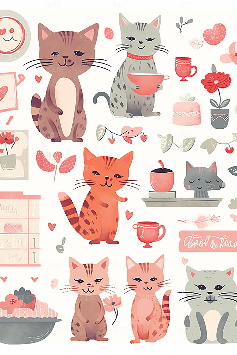 卡通猫咪手账插画贴纸