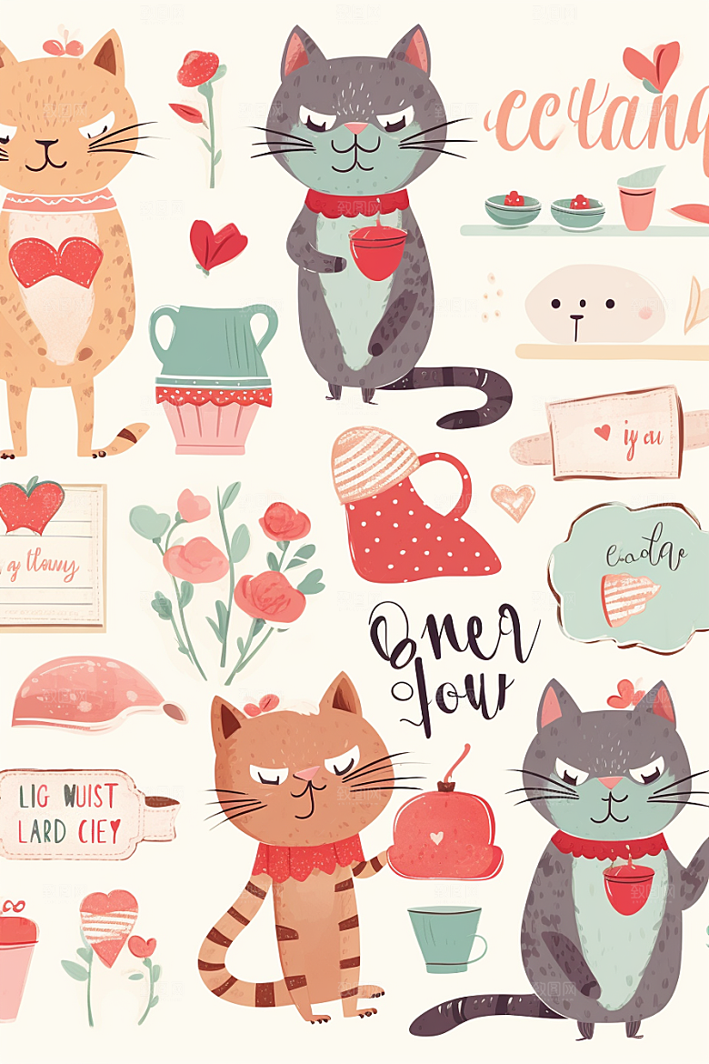 卡通猫咪手账插画贴纸