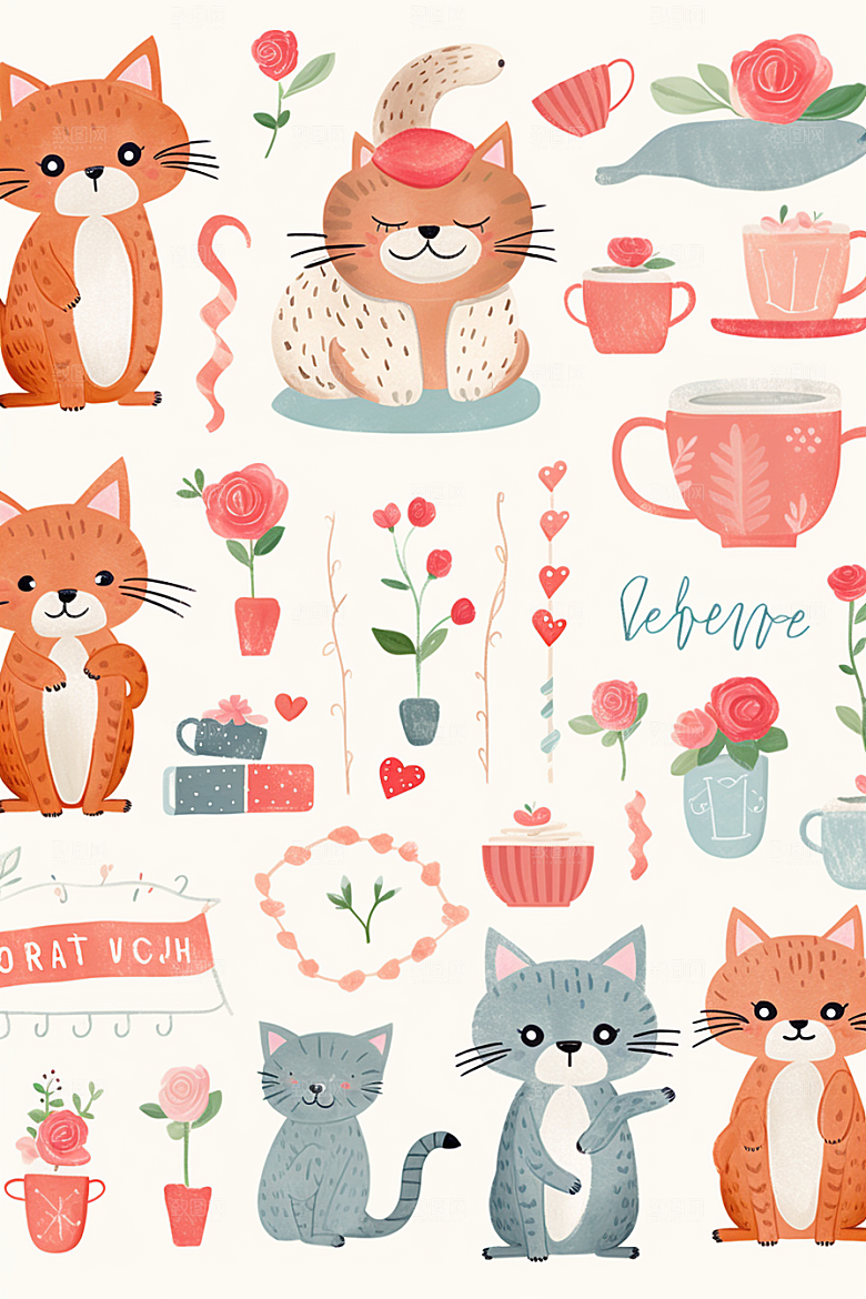 卡通猫咪手账插画贴纸