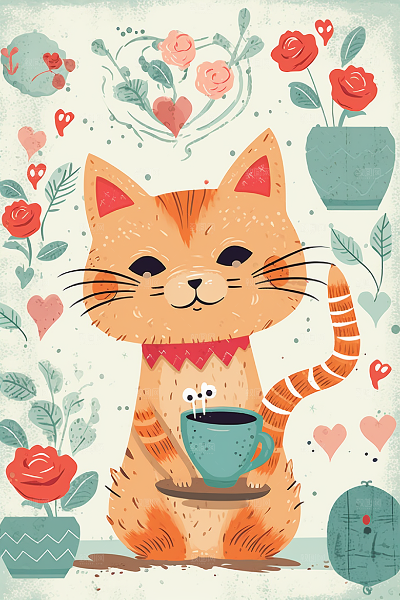 卡通猫咪小动物插画贴纸