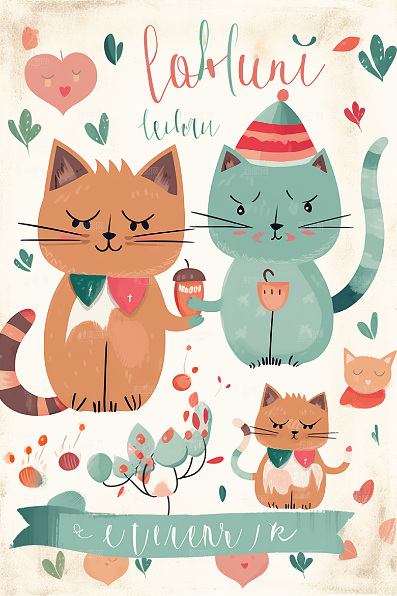 卡通猫咪可爱插画贴纸