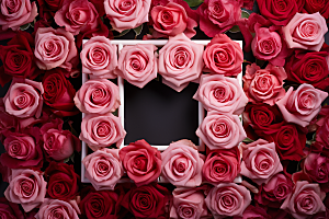 玫瑰边框唯美情人节摄影图