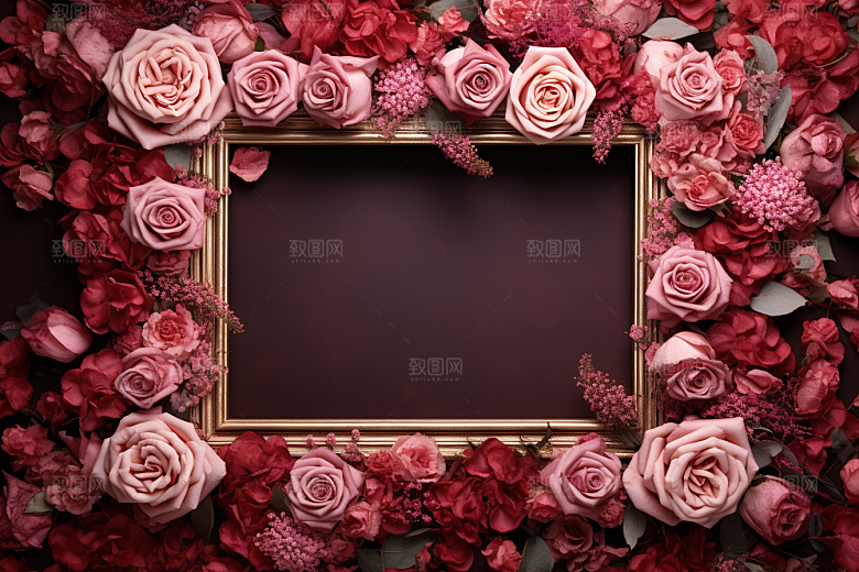 玫瑰边框玫瑰花花卉摄影图
