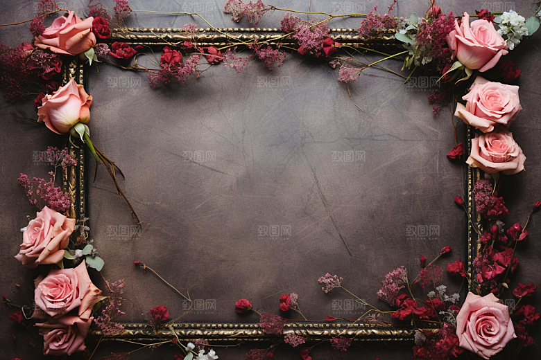 玫瑰边框情人节唯美摄影图