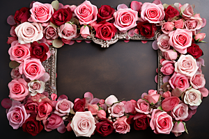 玫瑰边框甜蜜情人节摄影图