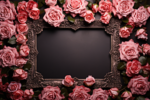 玫瑰边框甜蜜幸福摄影图