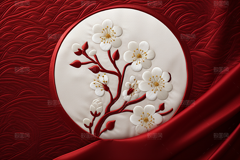 梅花刺绣精致高清摄影图