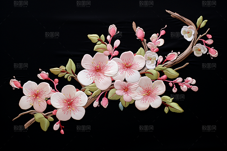 梅花刺绣苏绣高清摄影图