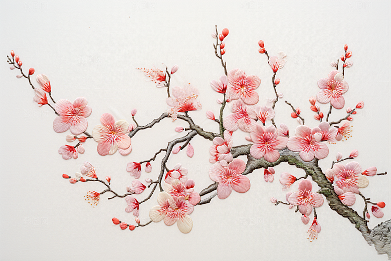 梅花刺绣苏绣技艺摄影图