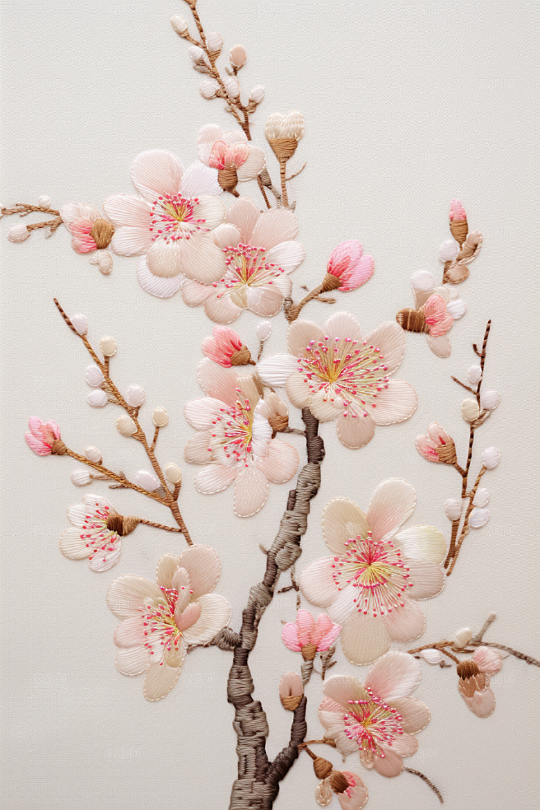 梅花刺绣精致技艺摄影图